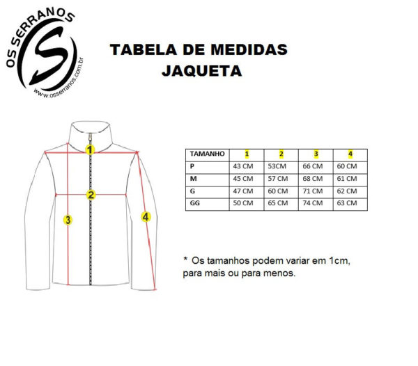 Tabela Medidas Jaqueta